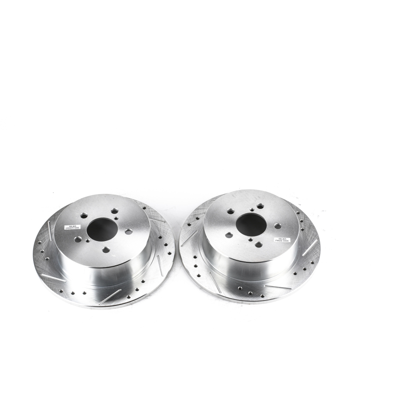Subaru Outback Brake Rotors (2) - Rear - PowerStop - Evolution Drilled & Slotted - Silver Zinc - `05-`09