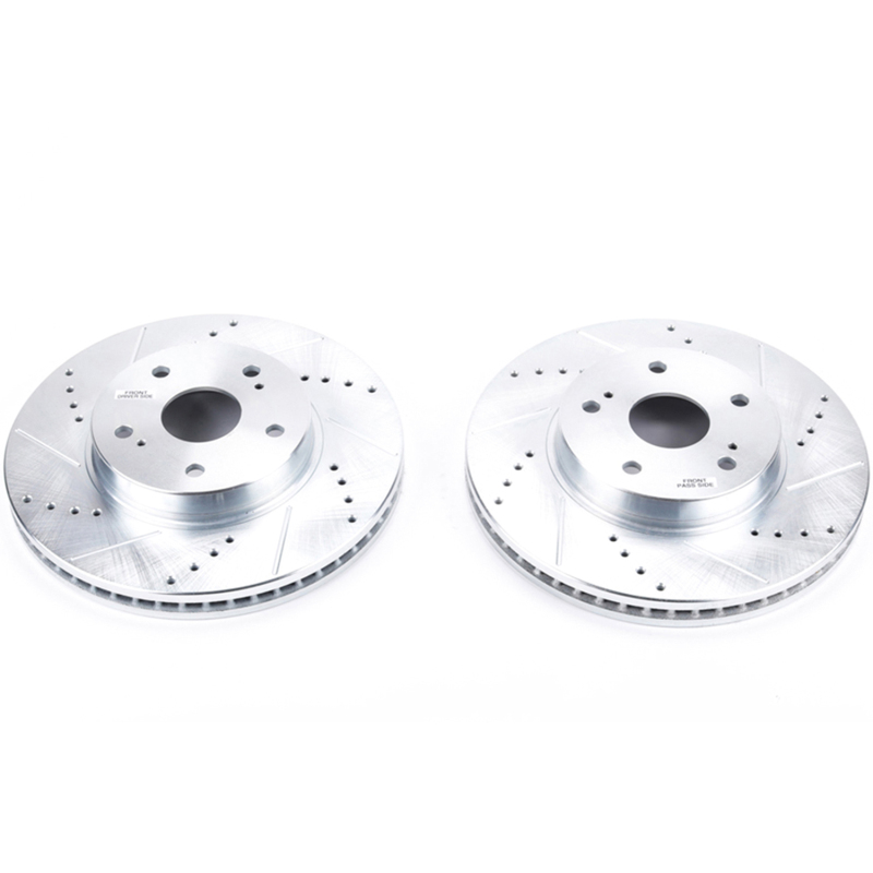 Subaru Legacy Brake Rotors (2) - Front - PowerStop - Evolution Drilled & Slotted - Silver - `15-`18