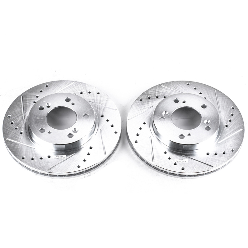 Acura Integra Brake Rotors (2) - Front - PowerStop - Evolution Drilled & Slotted - Silver - `00-`01