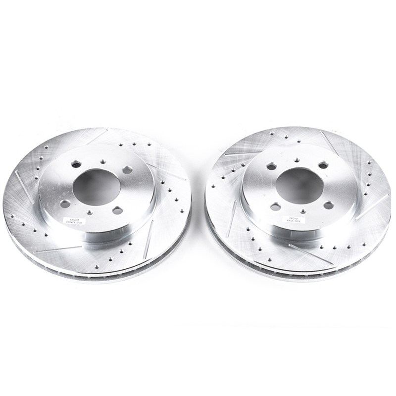 Mitsubishi Lancer Brake Rotors (2) - Front - PowerStop - Evolution Drilled & Slotted - Silver - `02-`07