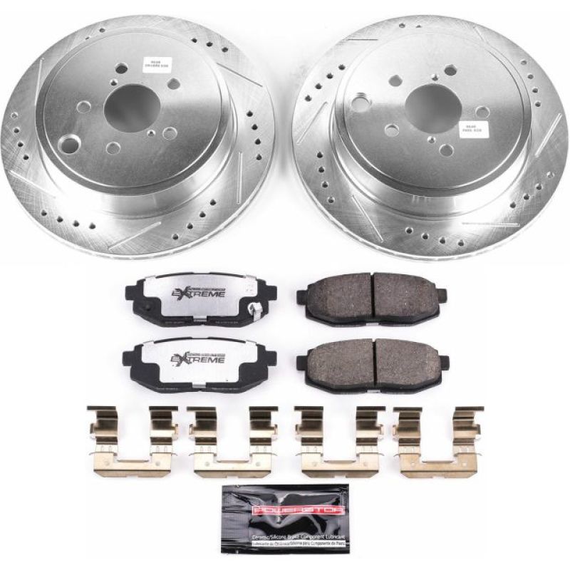 Subaru Outback Brake Kit - Rear - PowerStop - Drilled & Slotted Rotors + Carbon-Fiber Ceramic Pads - `10-`14