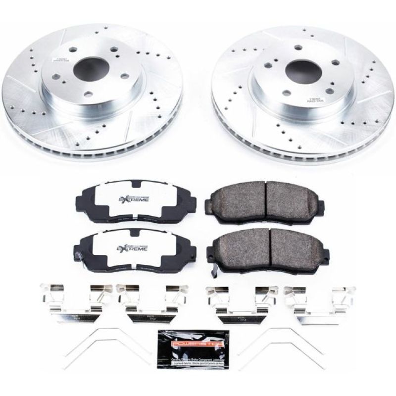 Subaru Legacy Brake Kit - Front - PowerStop - Drilled & Slotted Rotors + Carbon-Fiber Ceramic Pads + Stainless-Steel Hardware - `15-`18
