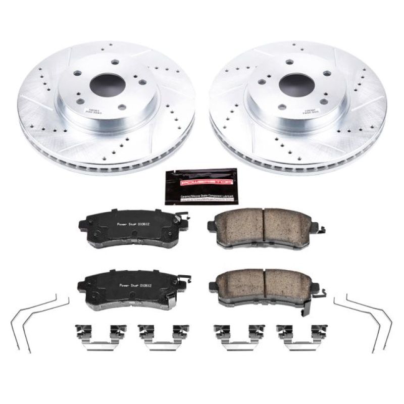 Subaru Legacy Brake Kit - Front - PowerStop - Drilled & Slotted Rotors + Carbon-Fiber Ceramic Pads - `15-`18