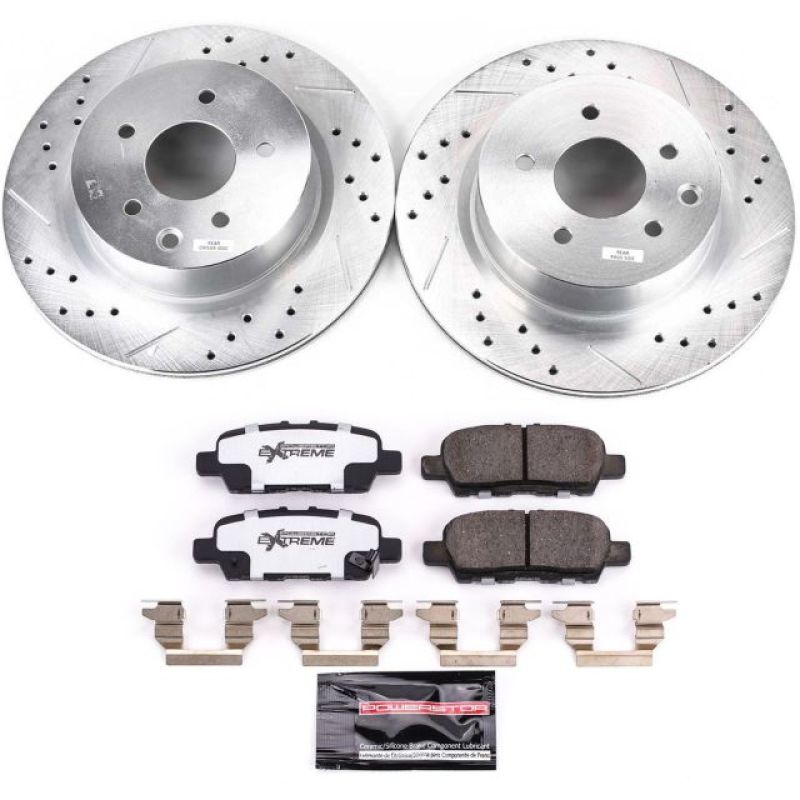 Nissan 370Z Brake Kit - Rear - PowerStop - Drilled & Slotted Rotors + Carbon-Fiber Ceramic Pads - `18-`19