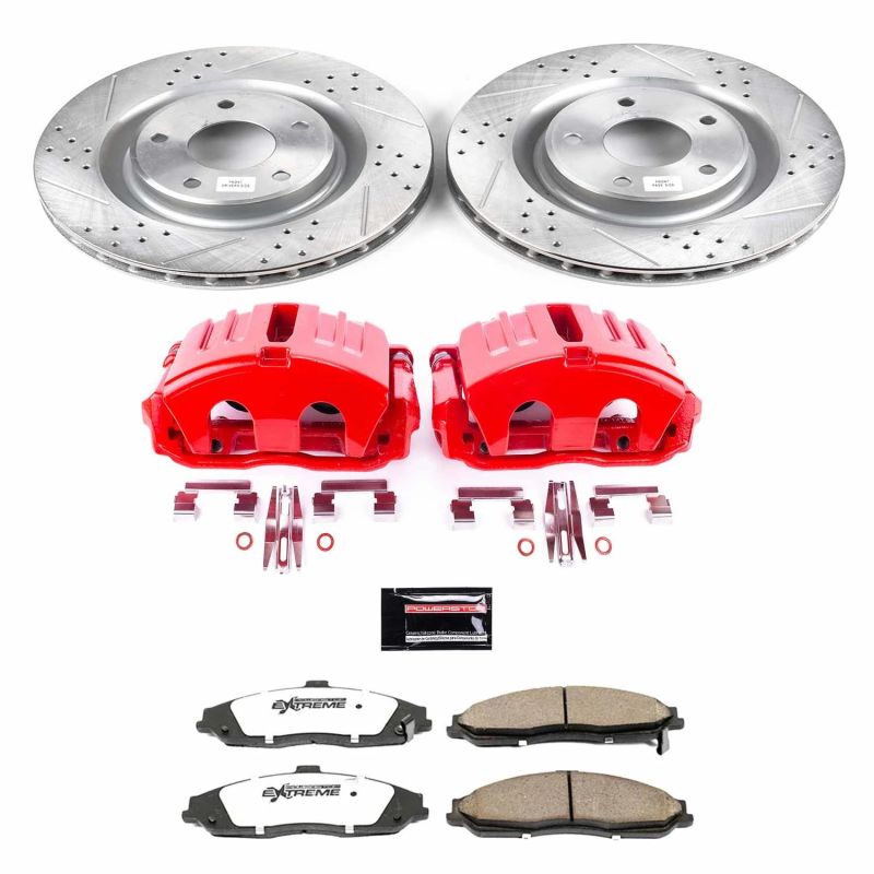 Chevrolet Corvette Brake Kit - Front - PowerStop - Drilled & Slotted Rotors + Carbon-Fiber Ceramic Pads + Powder Coated Calipers - `05-`13