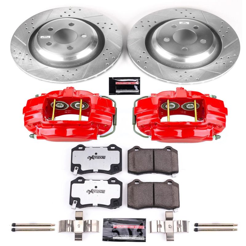 Chrysler 300 Brake Kit - Rear - PowerStop - Drilled & Slotted Rotors + Carbon-Fiber Ceramic Pads + Powder Coated Calipers - `05-`10