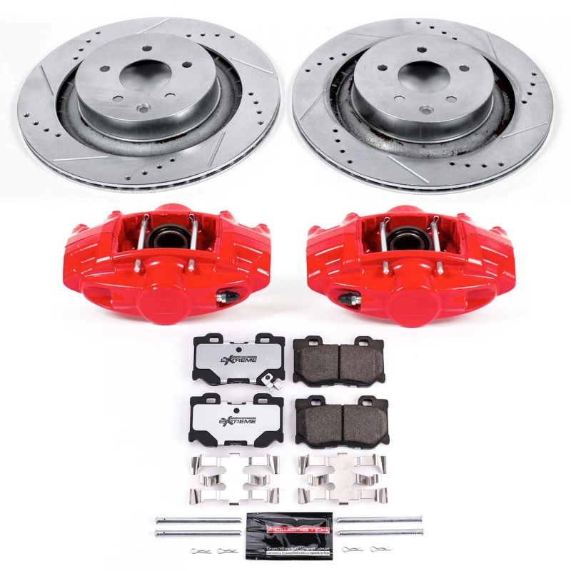 Nissan 370Z Brake Kit - Rear - PowerStop - Drilled & Slotted Rotors + Carbon-Fiber Ceramic Pads + Powder Coated Calipers - `09-`19