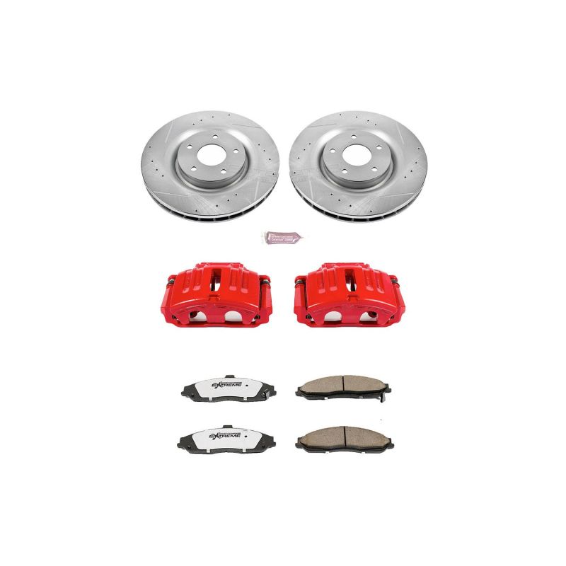 Chevrolet Corvette Brake Kit - Front - PowerStop - Z26 Street Warrior with Drilled & Slotted Rotors + Carbon-Fiber Ceramic Pads + Powder Coated Calipers - `05-`13