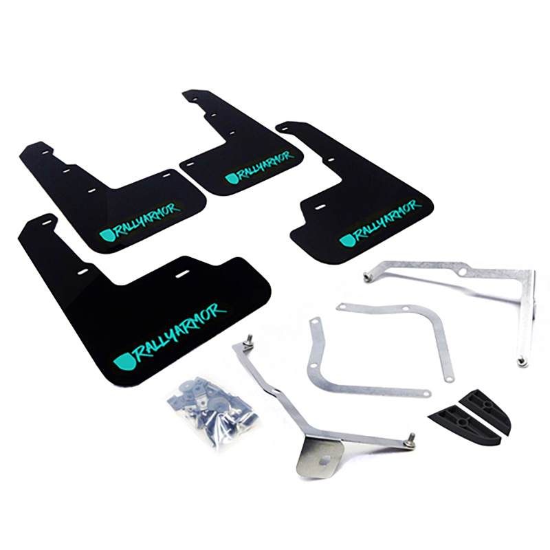 Subaru WRX Mud Flaps - Front + Rear - Rally Armor - UR Series Premium Urethane - Black with Teal Logo - `15-`21
