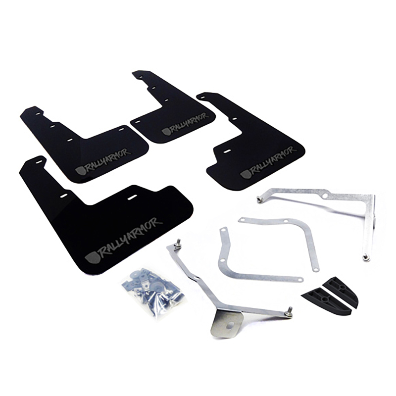 Subaru WRX Mud Flap Kit - Rally Armor - UR Blk Flap/Grey Altered Font Logo - Black - `15-`21