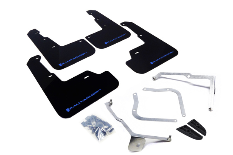 Subaru WRX Mud Flap Kit - Front + Rear - Rally Armor - UR Blk Flap/Blue Logo - Black - `15-`21