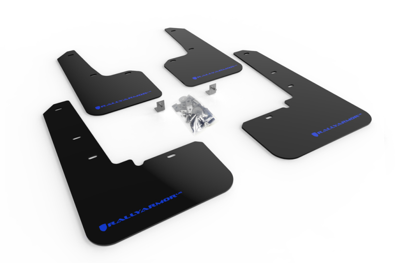 Subaru Outback Mud Flap Kit - Front + Rear - Rally Armor - UR Black Flap/Blue Logo - Black - `20-`25