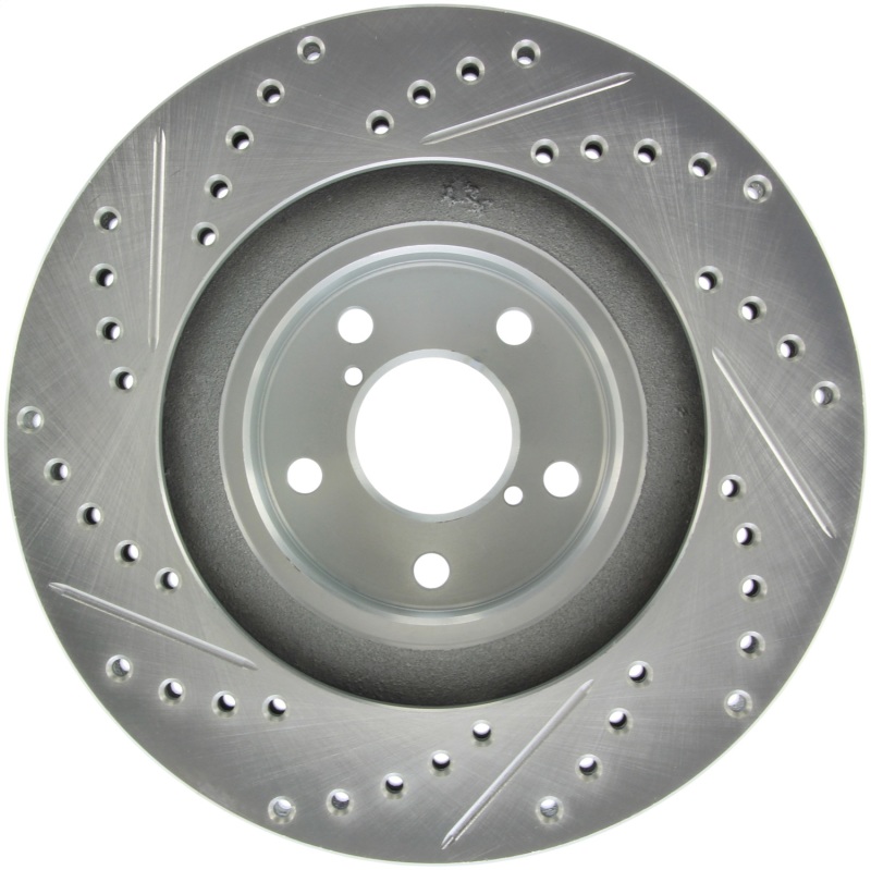 Subaru Impreza Brake Rotor (1) - Front Left - Stoptech - Select Sport Drilled and Slotted - Black with Zinc coating - `02-`08