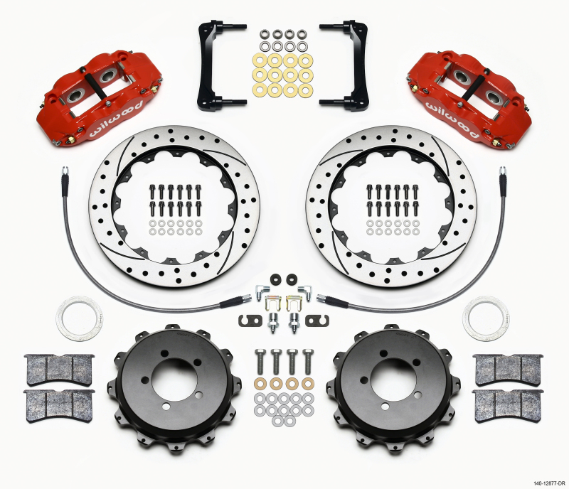 Subaru WRX Brake Kit - Rear - Wilwood - 12.88in Drilled Rotors + BP-10 Pads + Superlite 4R Calipers - Red - `08-`12