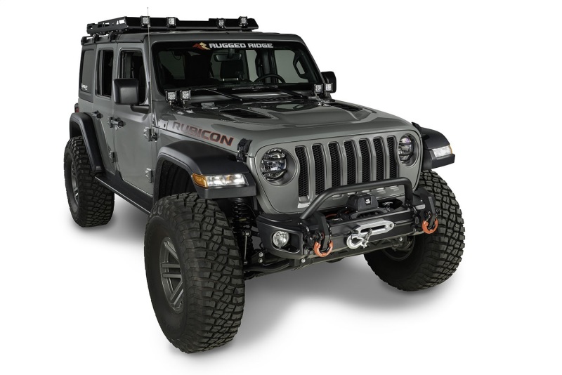 Jeep Wrangler JL Bumper Tube Overrider - Front - Rugged Ridge - Black - `18-`22