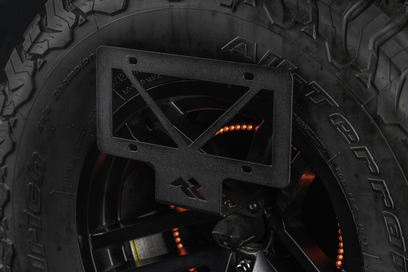 Jeep Wrangler JL Tag Relocation Bracket - Rear - Rugged Ridge - Adjustable - Satin Black - `18-`22