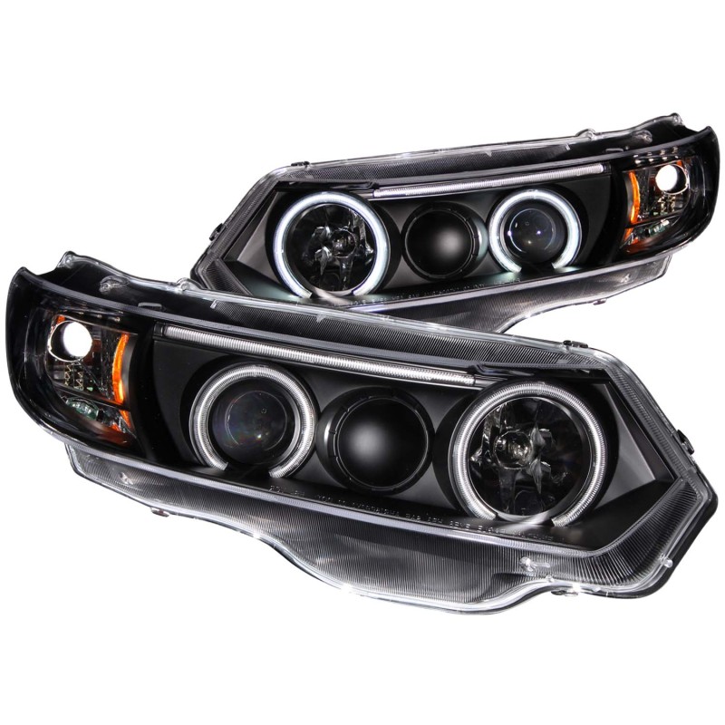 Honda Civic Projector Headlights - ANZO - W/ Halo, Clear Lens, CCFL - Black - `06-`11