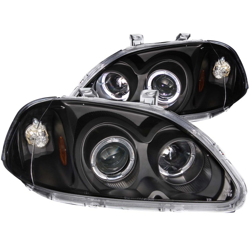 Honda Civic Projector Headlights - ANZO - w/ Halo - Black - `96-`98