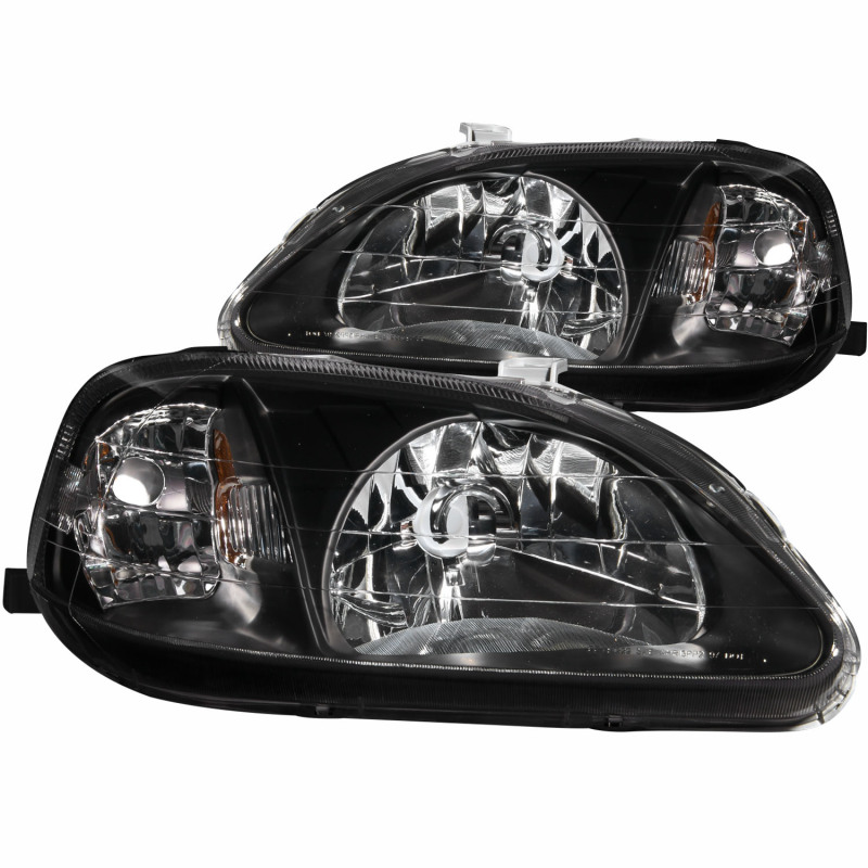 Honda Civic Crystal Headlights - ANZO - Clear Lens - Black - `99-`00
