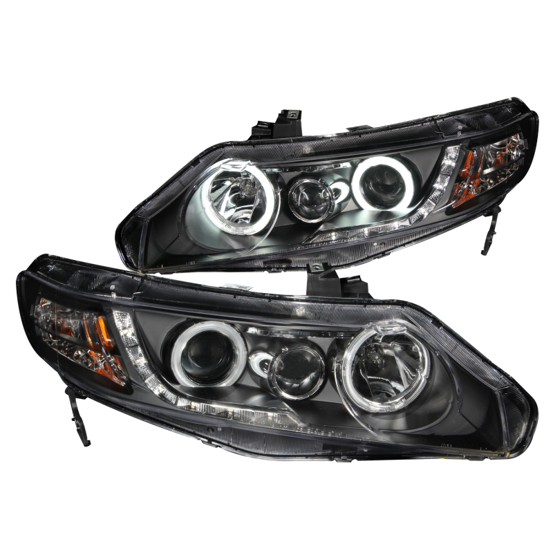 Honda Civic Projector Headlights - ANZO - w/ Halo (CCFL) - Black - `06-`11