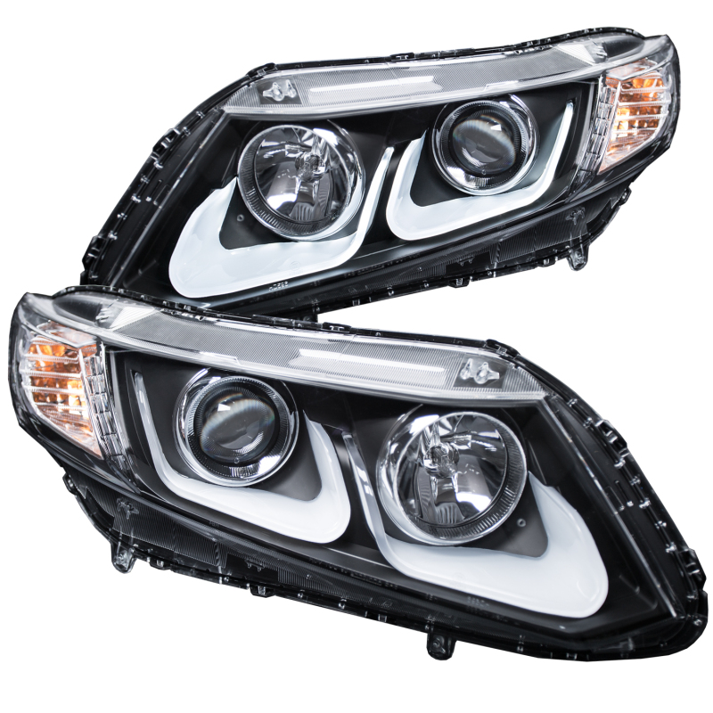 Honda Civic Projector Headlights - ANZO - w/ U-Bar - Black - `12-`15