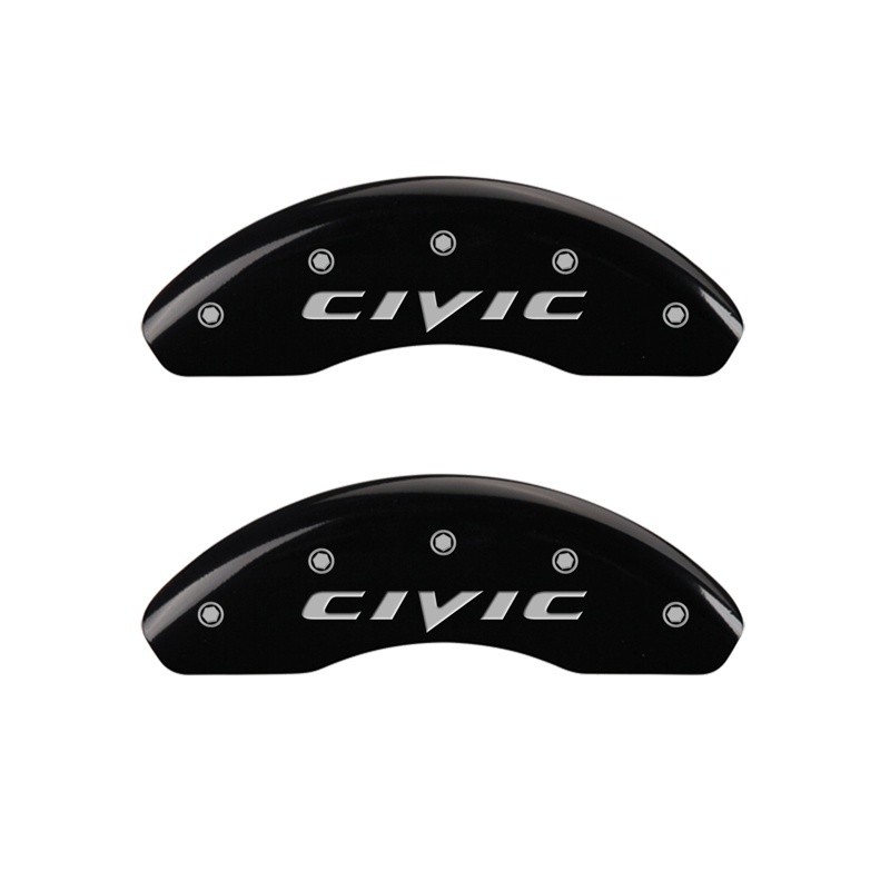 Honda Civic Caliper Covers - Front - MGP - 2 Logo, Silver Characters - Black - 2015