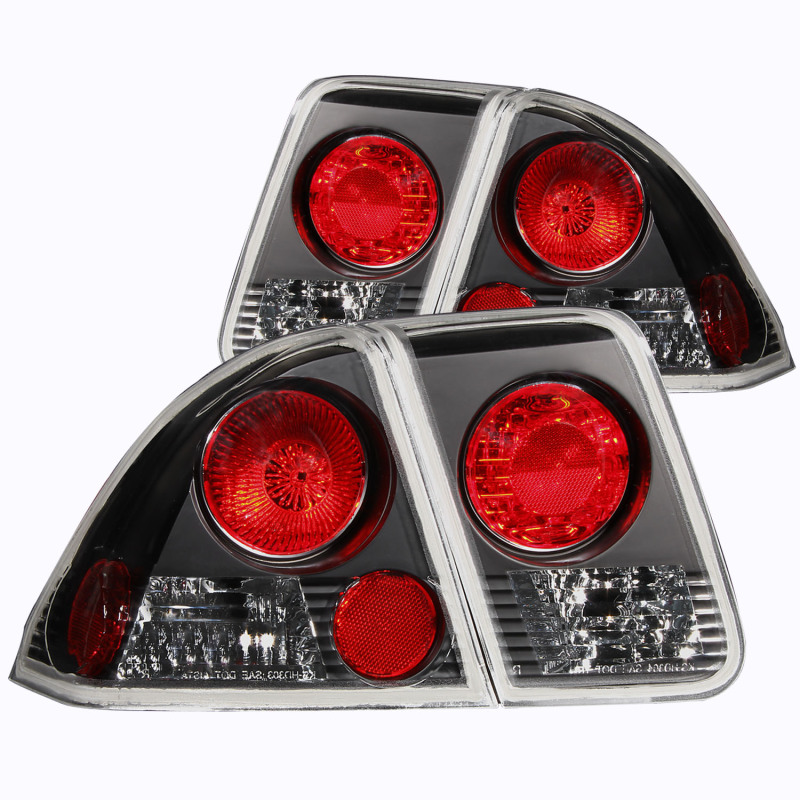 Honda Civic Taillights - Rear - ANZO - Clear Lens, Black Housing - Black - `01-`04