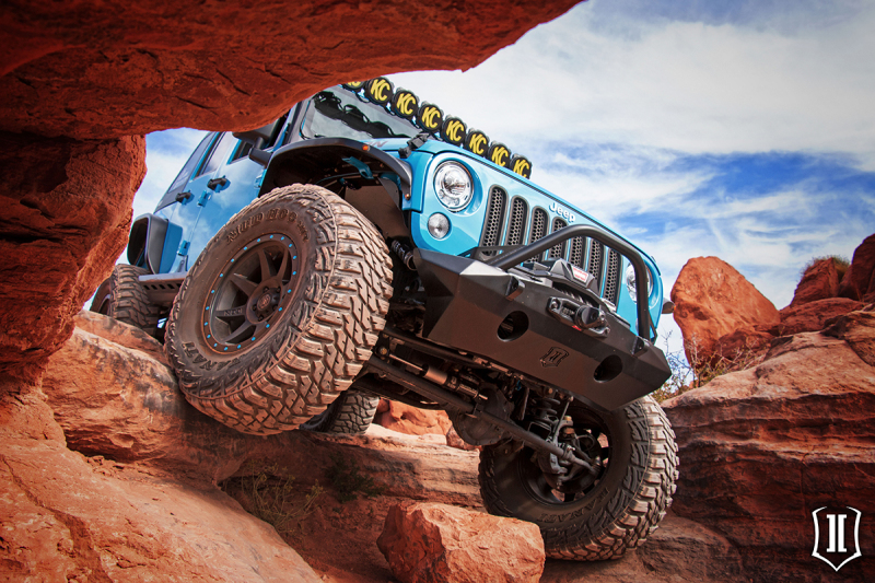 Jeep Wrangler JK Pro Series Front Bumper Recessed Winch Mount with Bar & Tabs - Front - ICON - Pro Series - Black - `07-`18