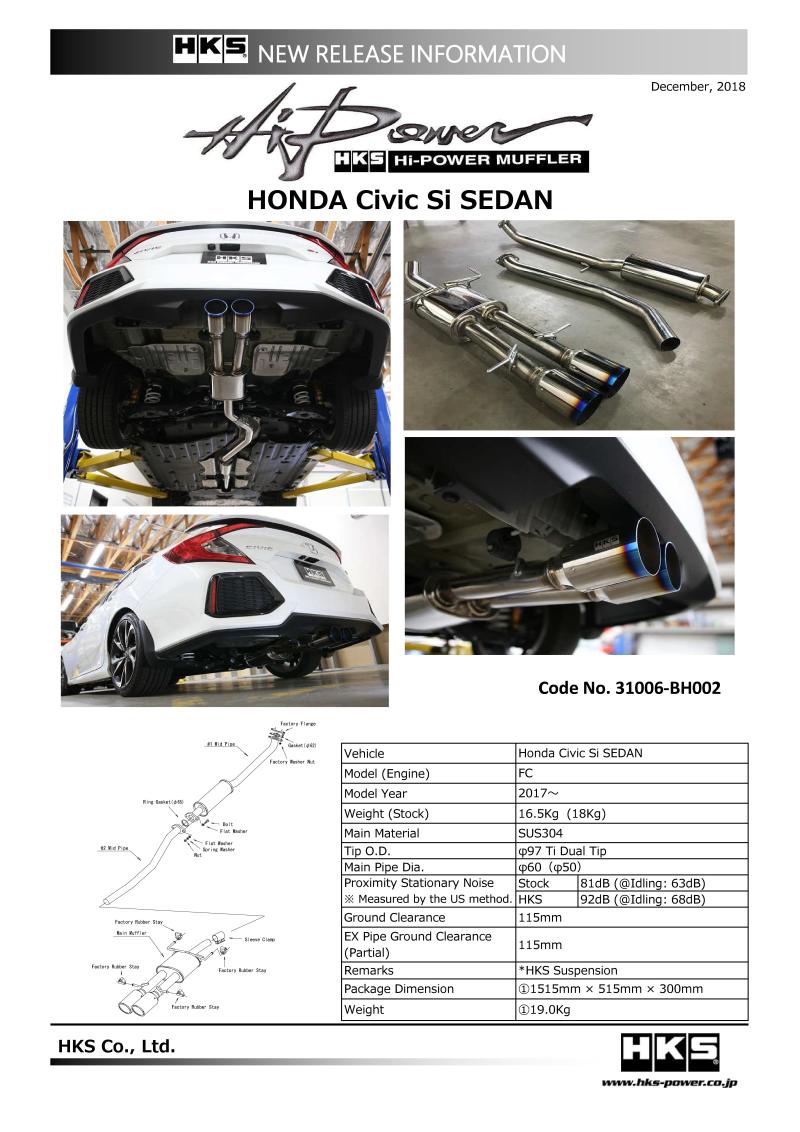 Honda Civic Performance Exhaust - HKS - Hi-Power Muffler - 2017