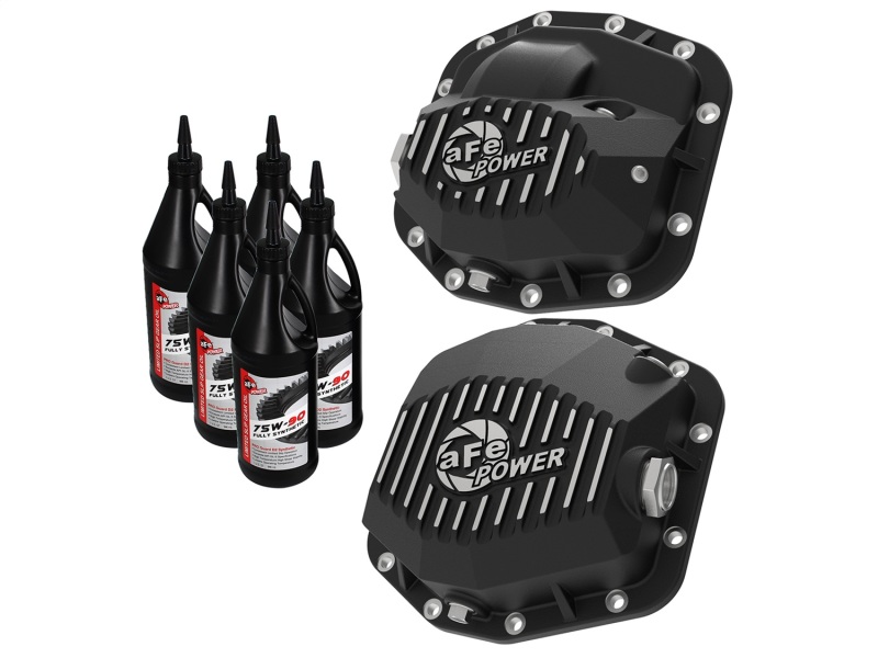Jeep Wrangler JL Diff Cover Kit - Front/Rear - aFe - Pro Series - Black w/ Machined Fins - 3.6L - `18-`23