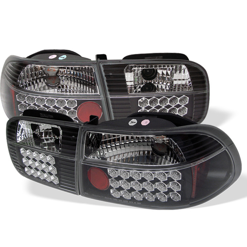 Honda Civic LED Tail Lights - SPYDER - Black - `92-`95