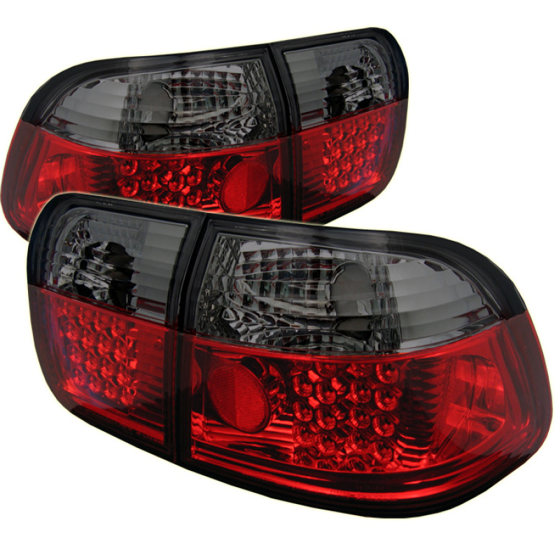 Honda Civic LED Tail Lights - Rear - SPYDER - ALT-YD-HC96-4D-LED-RS - Red/Smoke - `96-`98