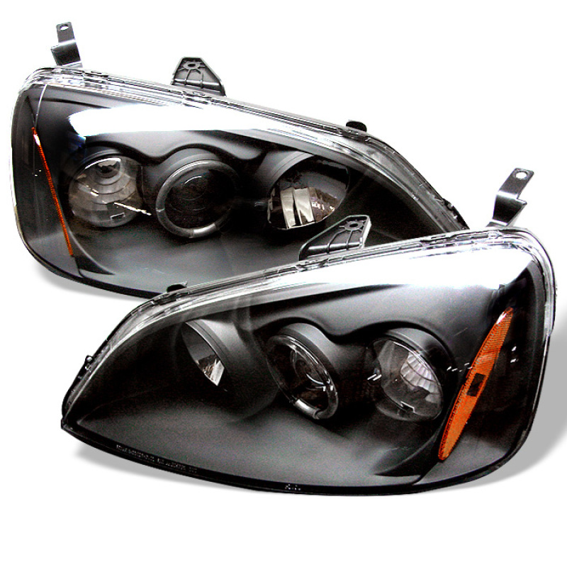 Honda Civic Headlights - SPYDER - LED Halo Amber Reflector - Black - `01-`03