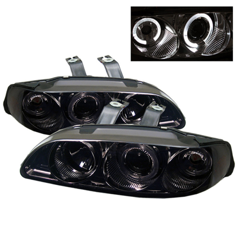 Honda Civic Headlights - SPYDER - Projector LED Halo Amber Reflector - Smoke - `92-`95
