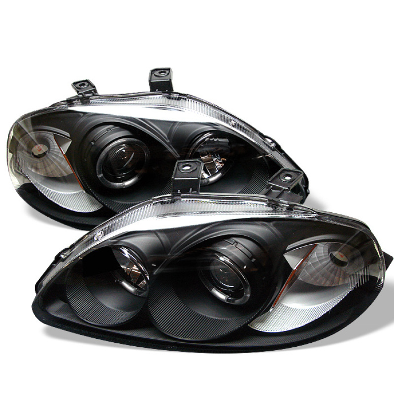 Honda Civic Headlights - SPYDER - Projector LED Halo Amber Reflector - Black - `96-`98