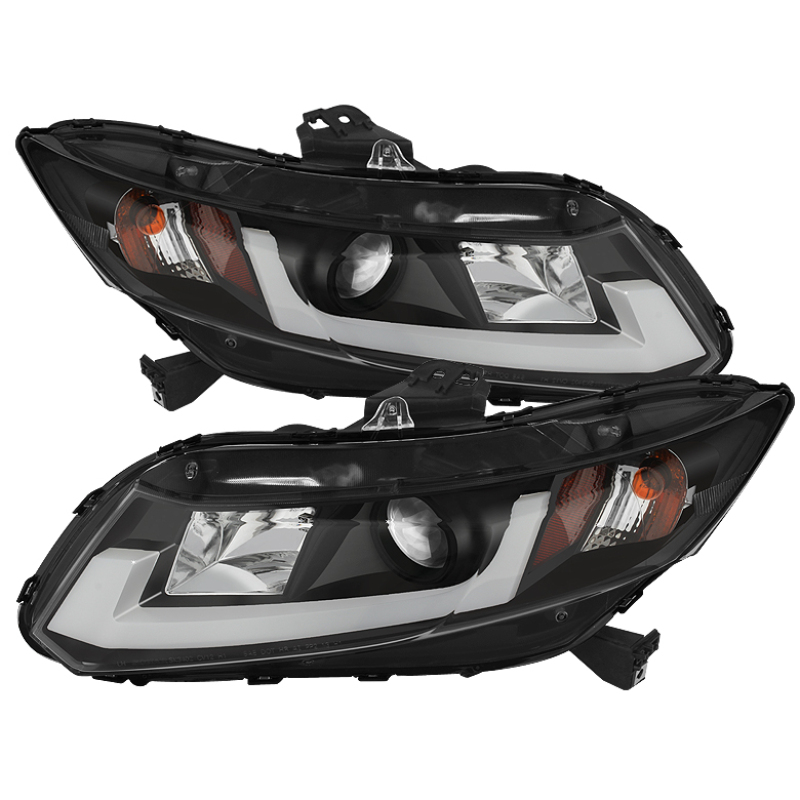 Honda Civic Headlights - SPYDER - Projector Light Bar DRL - Black - `12-`14