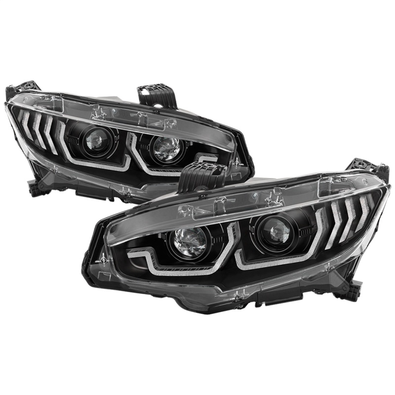 Honda Civic Headlights - SPYDER - Proj Headlight w/ LED Sequential Turn Signal Lights - Black - `16-`18