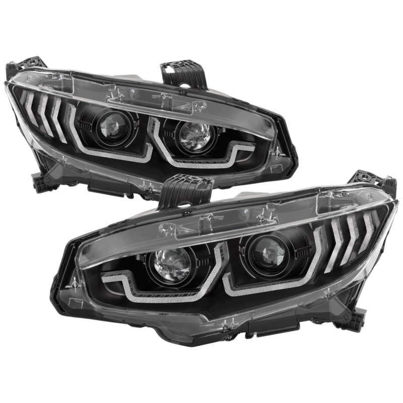 Honda Civic Headlight - SPYDER - LED + Sequential Turn Signal - Black - `16-`18