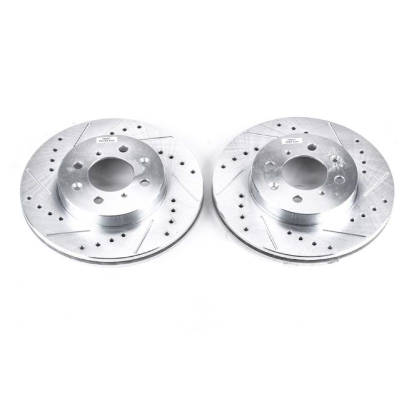 Honda Civic Brake Rotors (2) - Front - PowerStop - Evolution Drilled & Slotted - Silver - `90-`05