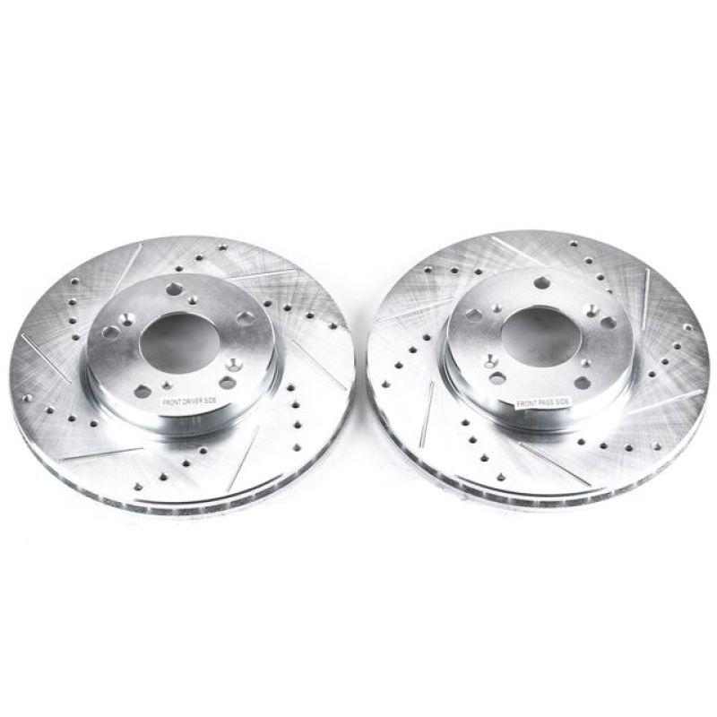 Honda Civic Brake Rotors (2) - Front - PowerStop - Evolution Drilled & Slotted - Silver - `06-`20