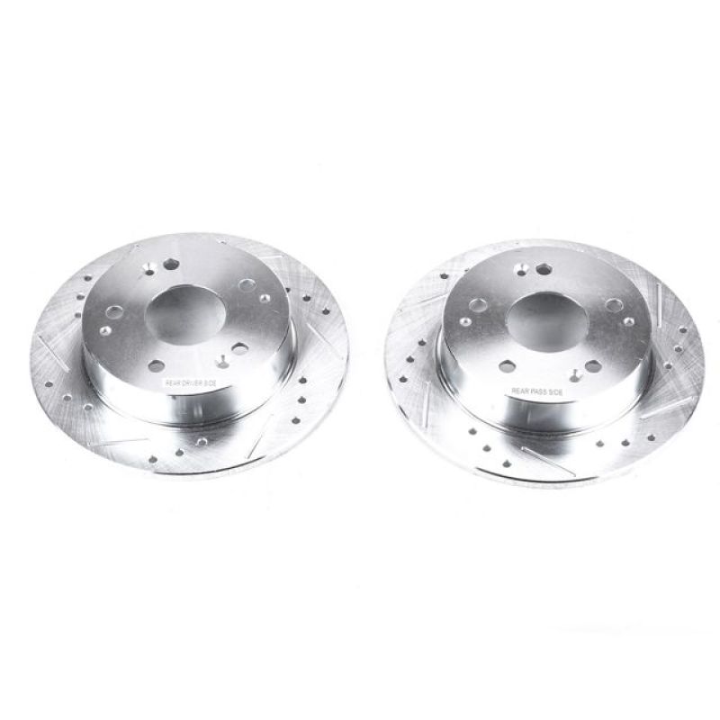 Honda Civic Brake Rotors (2) - Rear - PowerStop - Evolution Drilled & Slotted - Silver Zinc Plated - `04-`05