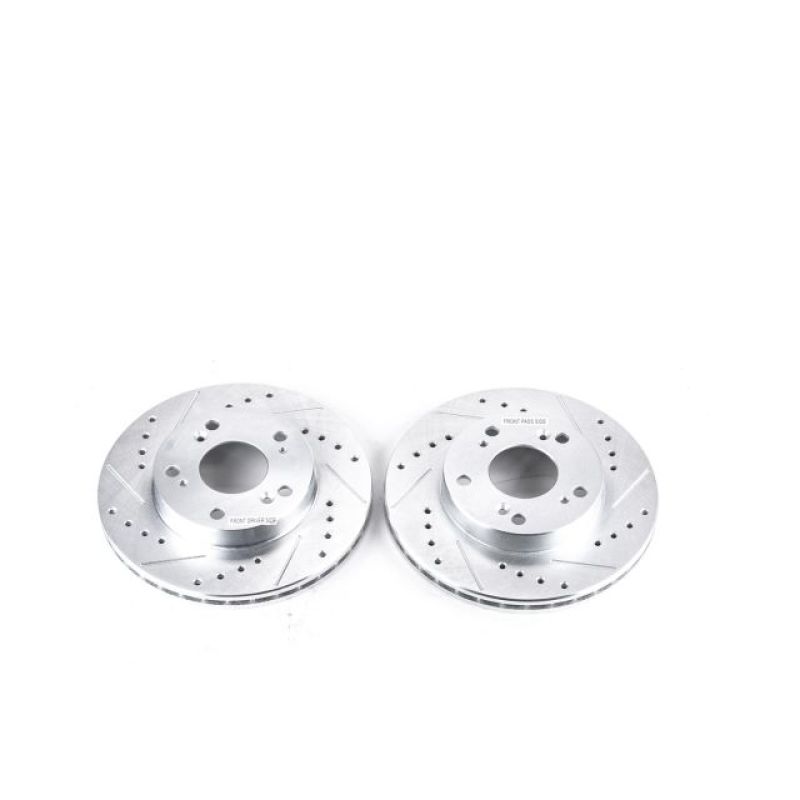 Honda Civic Brake Rotors (2) - Front - PowerStop - Evolution Drilled & Slotted - Silver Zinc Plated - `04-`11