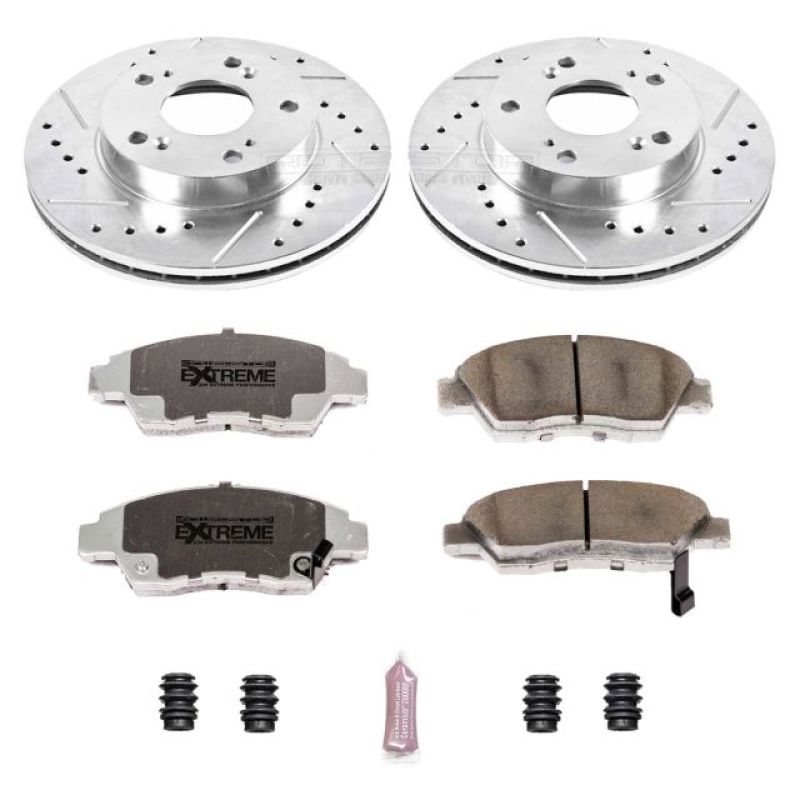 Honda Civic Brake Kit - Front - PowerStop - Drilled & Slotted Rotors + Carbon-Fiber Ceramic Pads - `06-`11