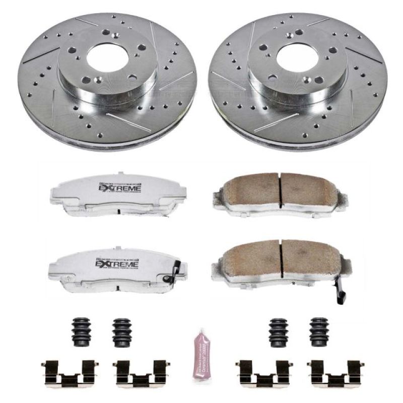 Honda Civic Brake Kit - Front - PowerStop - Drilled & Slotted Rotors + Carbon-Fiber Ceramic Pads + Hardware - `06-`11