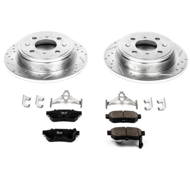 Honda Civic Brake Kit - Rear - PowerStop - Drilled & Slotted Rotors + Carbon-Fiber Ceramic Pads - `92-`95
