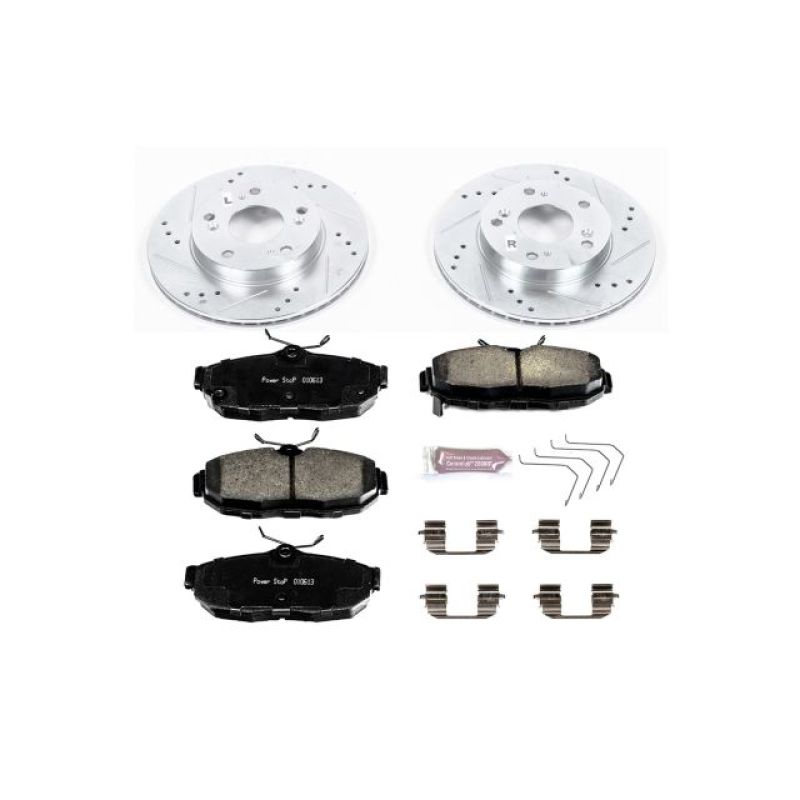 Honda Civic Brake Kit - Front - PowerStop - Drilled & Slotted Rotors + Carbon-Fiber Ceramic Pads - `12-`15