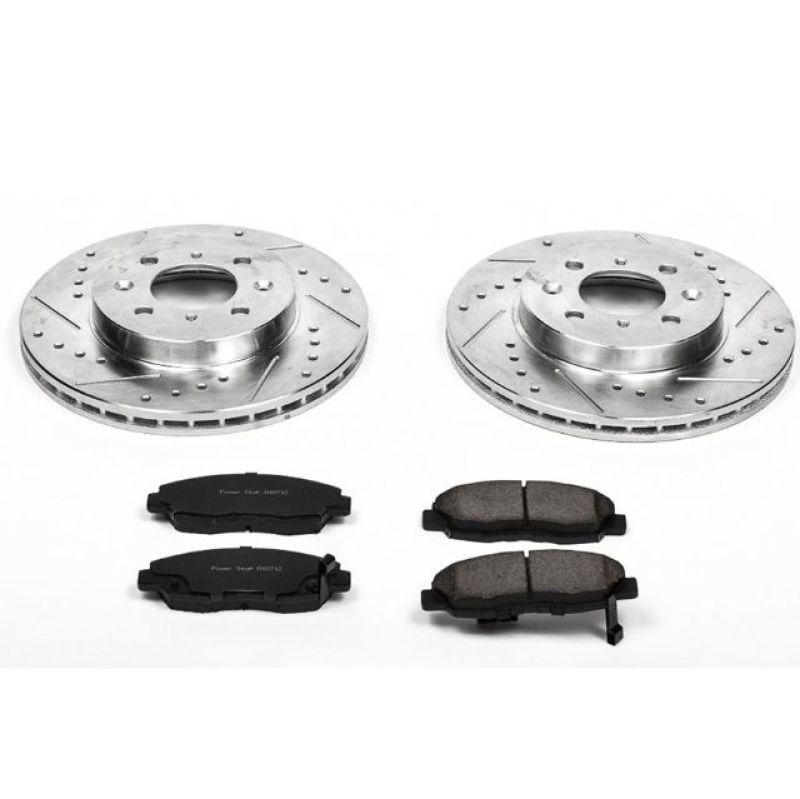 Honda Civic Brake Kit - Front - PowerStop - Drilled & Slotted Rotors + Carbon-Fiber Ceramic Pads - `96-`05