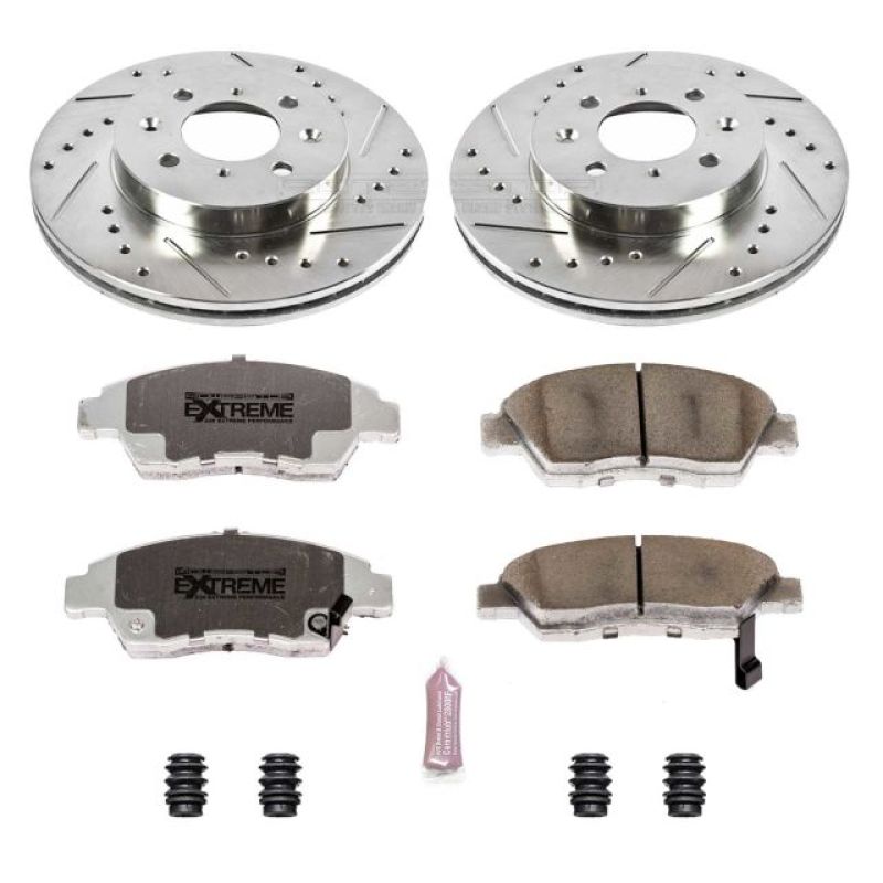 Honda Civic Brake Kit - Front - PowerStop - Drilled & Slotted Rotors + Carbon-Fiber Ceramic Pads - `03-`05