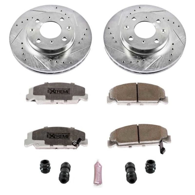 Honda Civic Brake Kit - Front - PowerStop - Drilled & Slotted Rotors + Carbon-Fiber Ceramic Pads - `90-`00