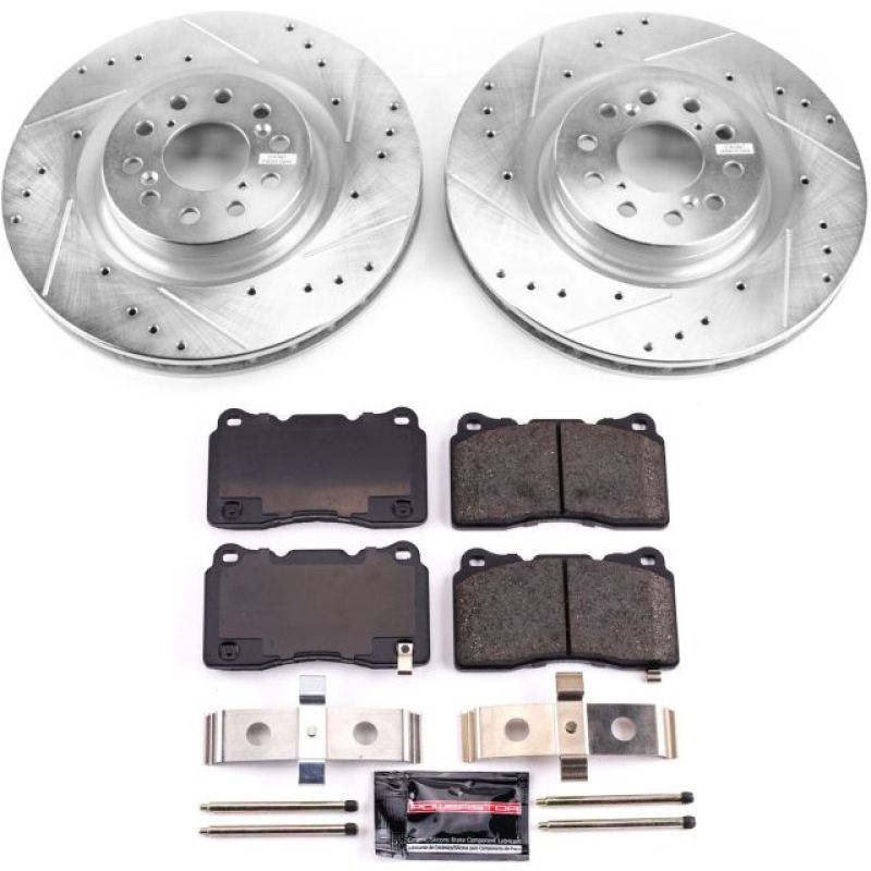 Honda Civic Brake Kit - Front - PowerStop - Drilled & Slotted Rotors + Carbon-Fiber Ceramic Pads - `17-`19